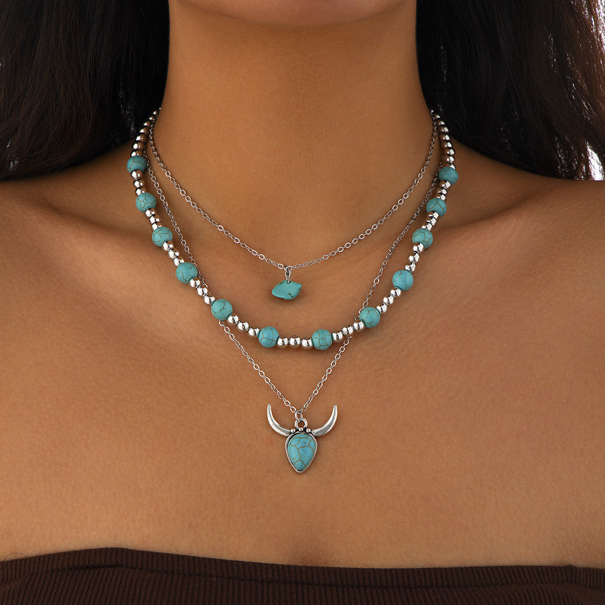 Collier bohème multirang turquoise