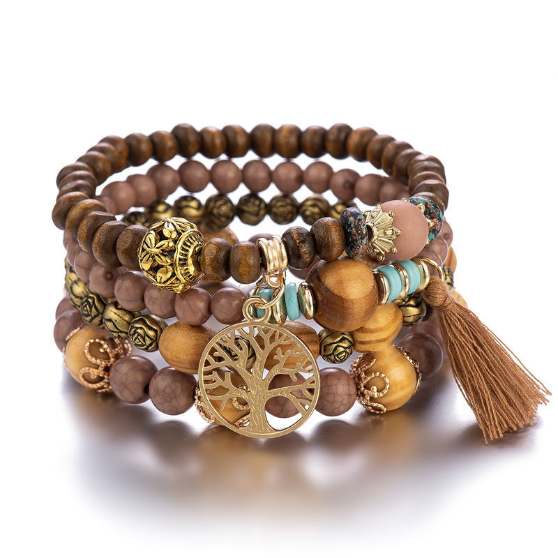 Bracelet bohème à perles en bois et cristal