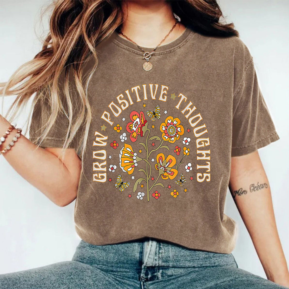 T-shirt délavé GROW POSITIVE