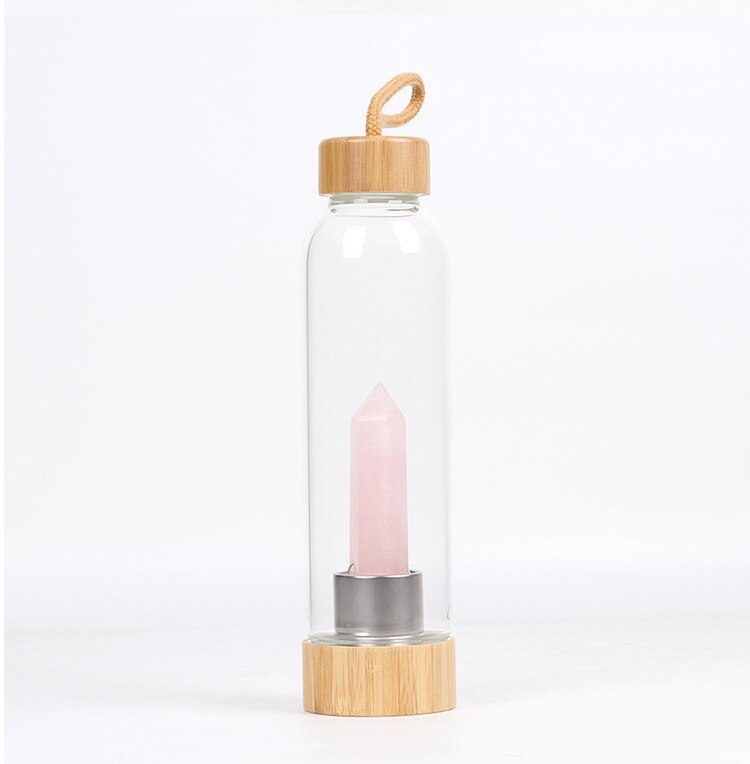 Gourde en verre avec cristal naturel et bouchon en bois