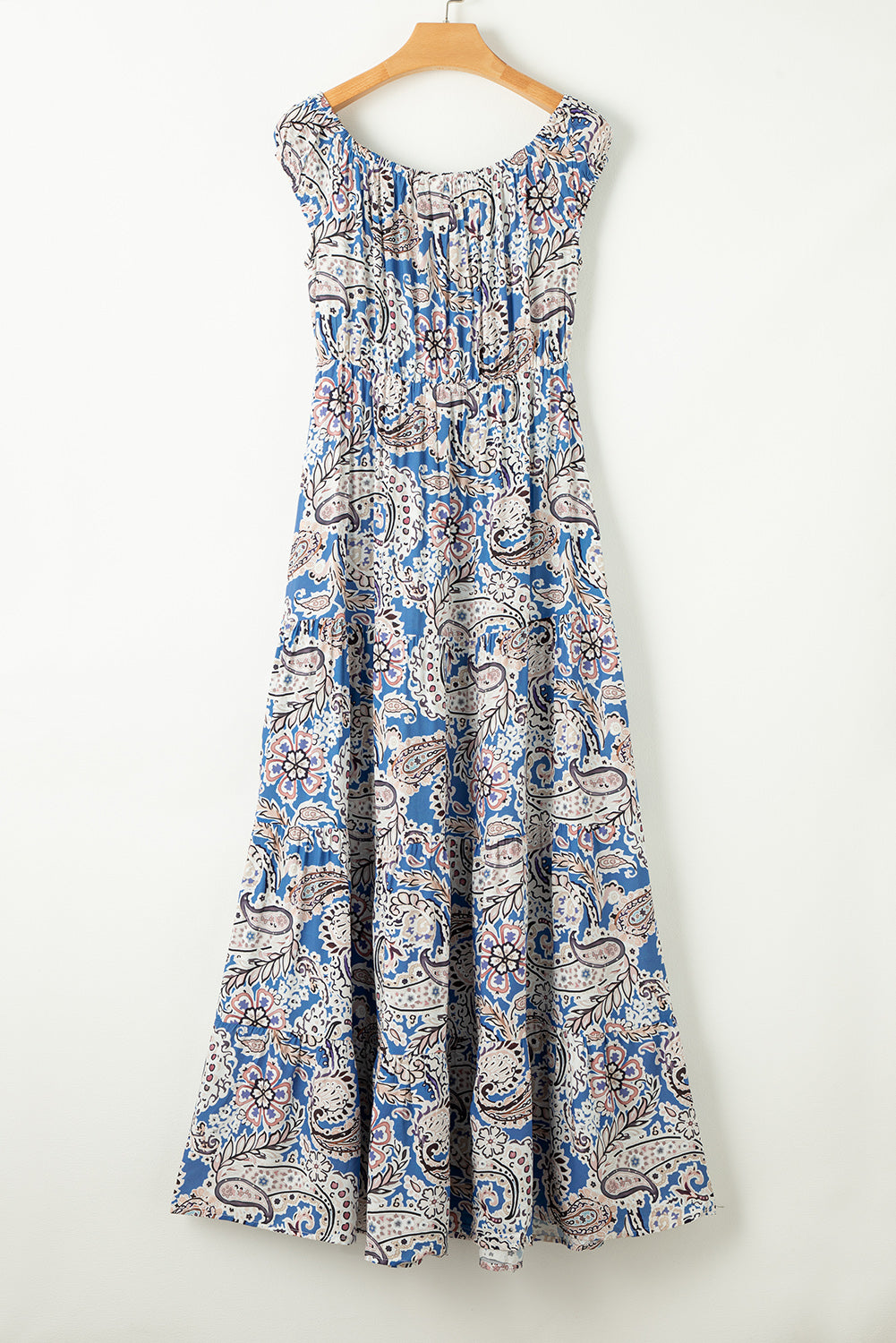 Robe longue bohème bleue à motif cachemire