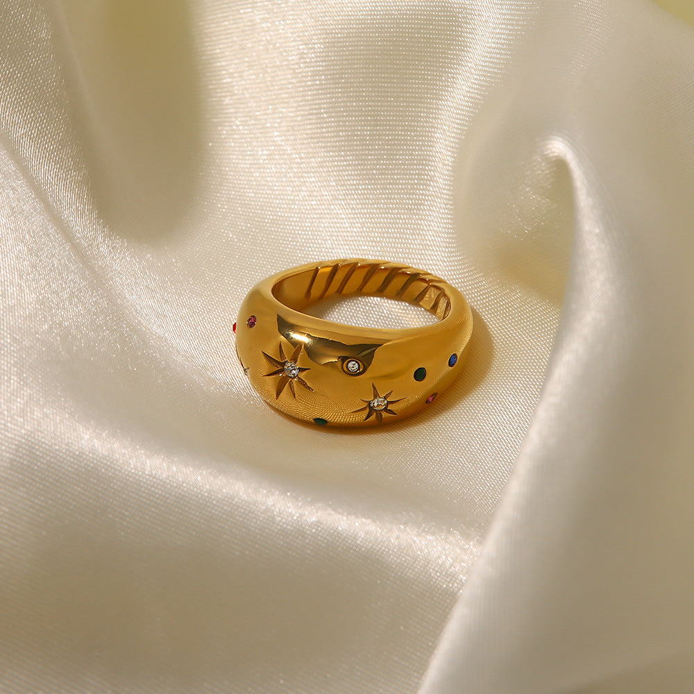 Bague hexagramme dorée en acier inoxydable et zircon | LSDJ