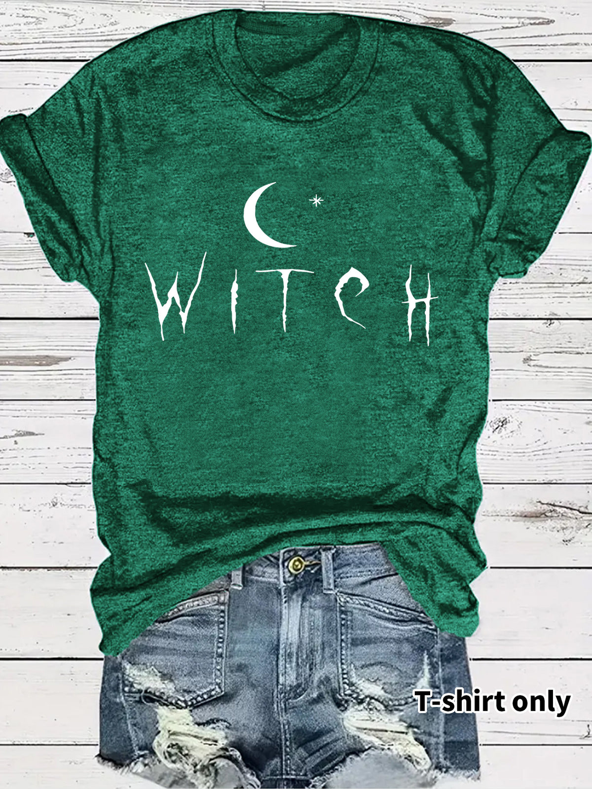 T-shirt à col rond à motif sorcière
