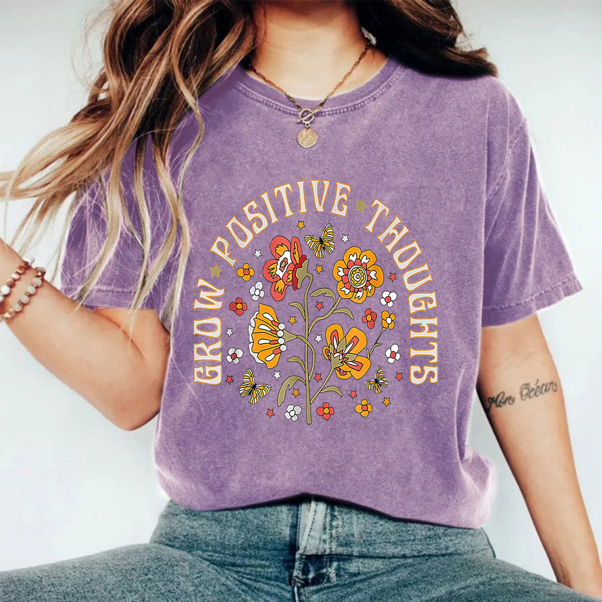 T-shirt délavé GROW POSITIVE