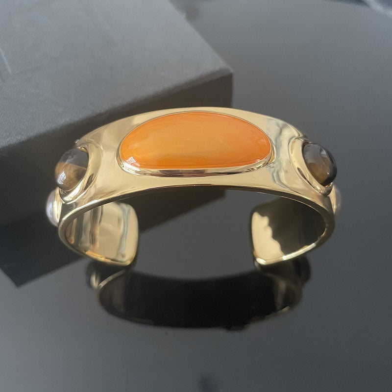 Bracelet ouvert doré en pierre bleue naturelle