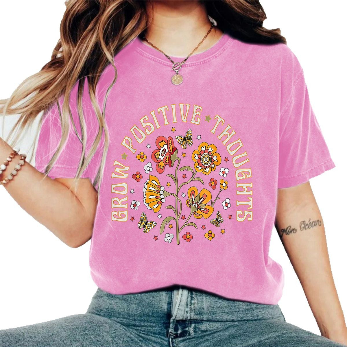 T-shirt délavé GROW POSITIVE