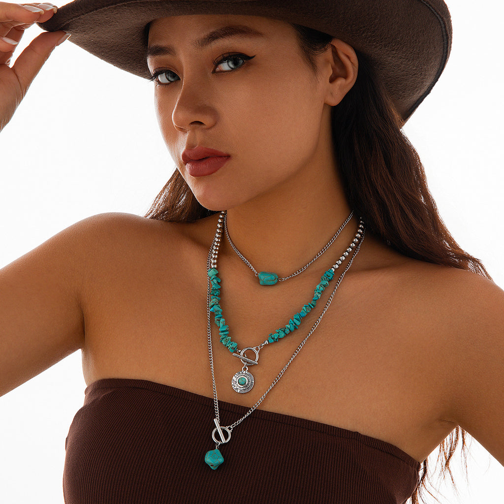Collier bohème multirang turquoise