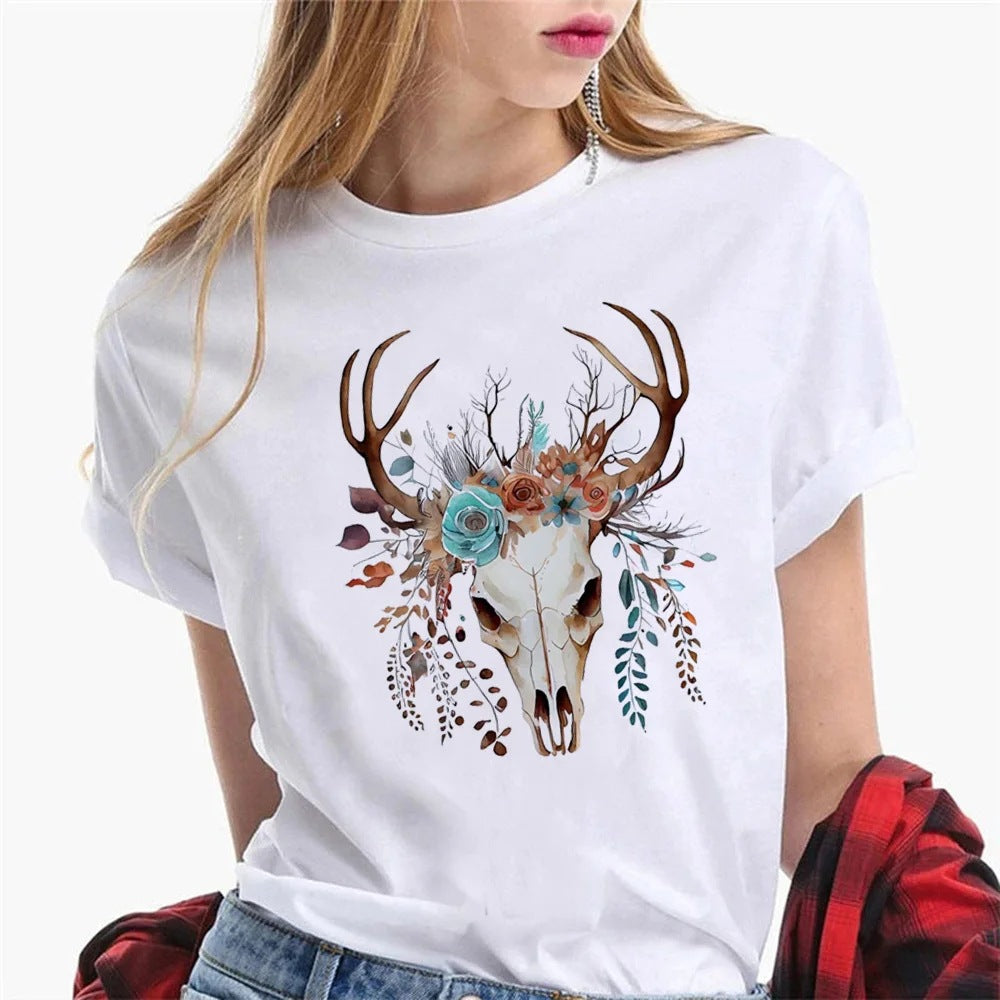T-shirt graphique en coton à col rond