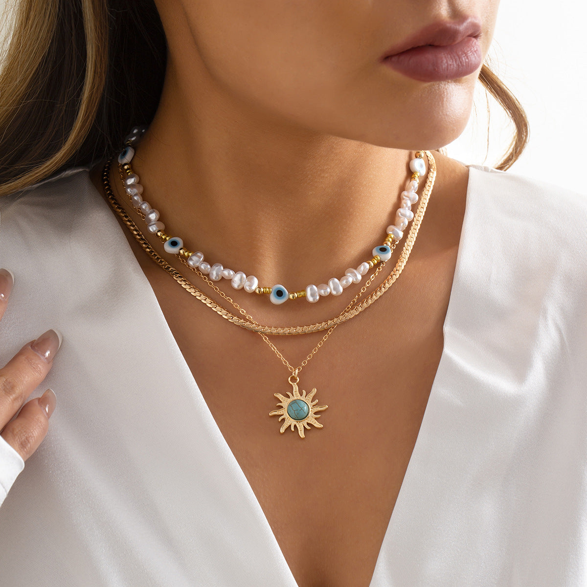 Collier vintage à pendentif œil turquoise