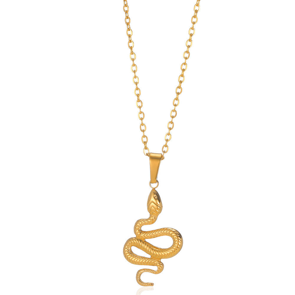 Collier pendentif serpent doré rétro