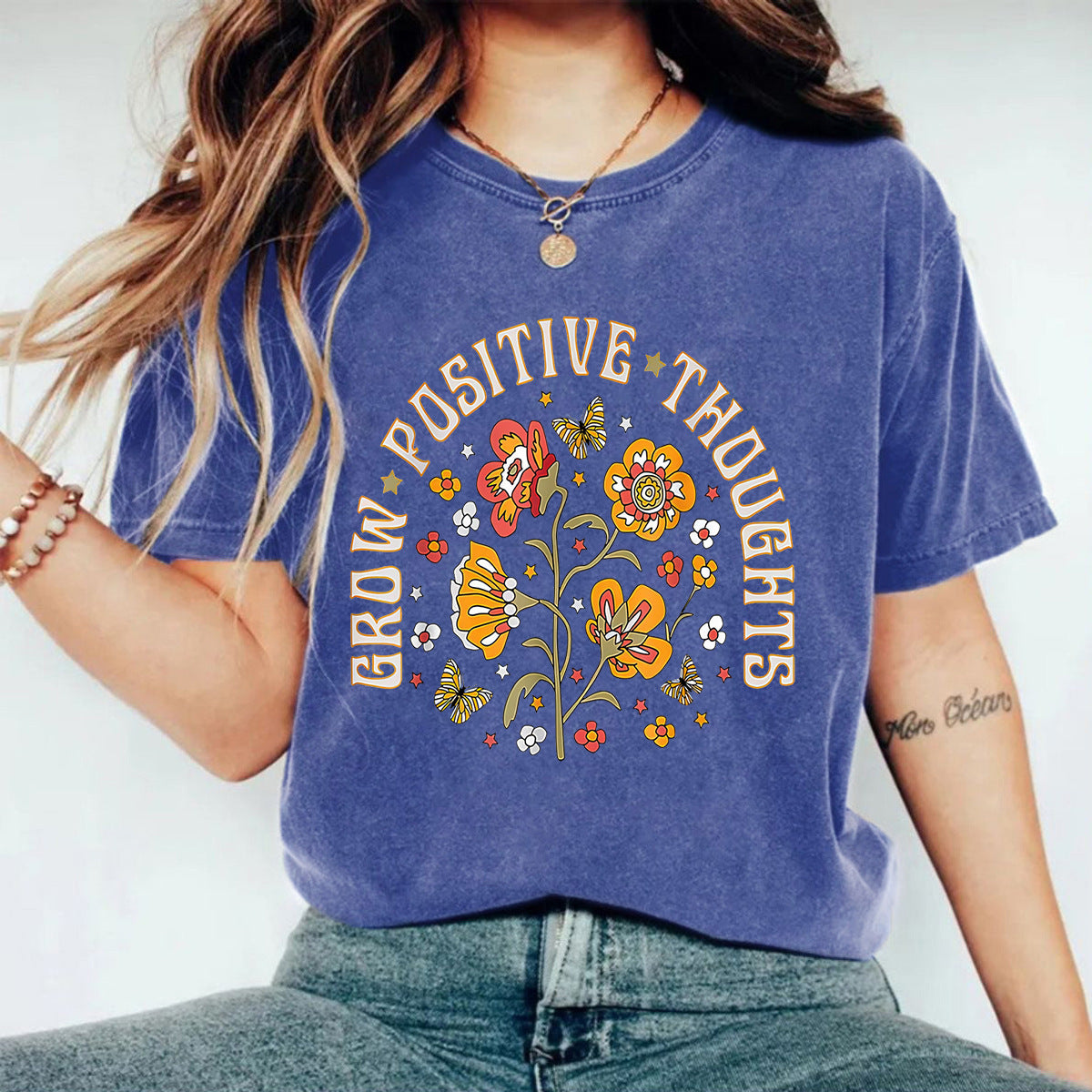 T-shirt délavé GROW POSITIVE