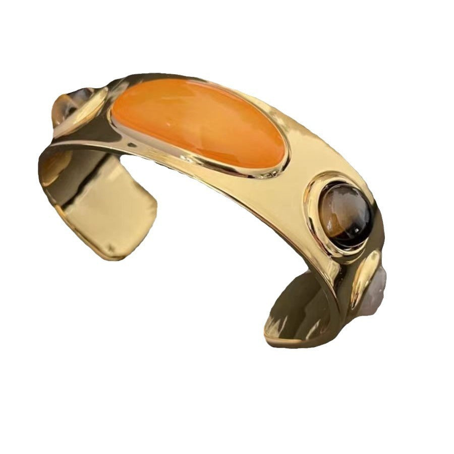 Bracelet ouvert doré en pierre bleue naturelle