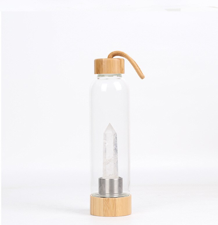 Gourde en verre avec cristal naturel et bouchon en bois