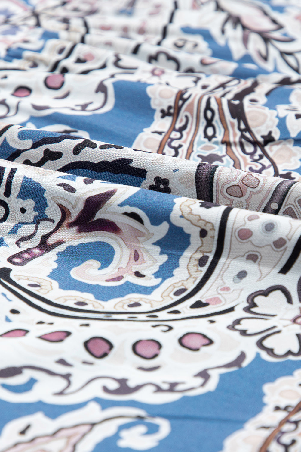 Robe longue bohème bleue à motif cachemire
