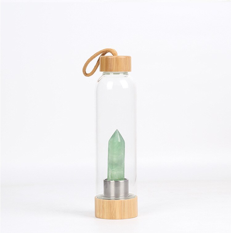 Gourde en verre avec cristal naturel et bouchon en bois