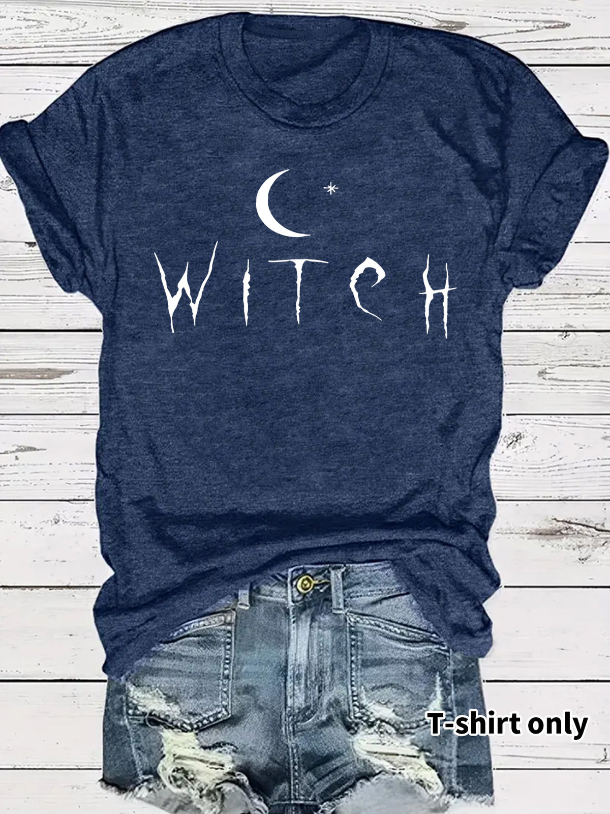 T-shirt à col rond à motif sorcière