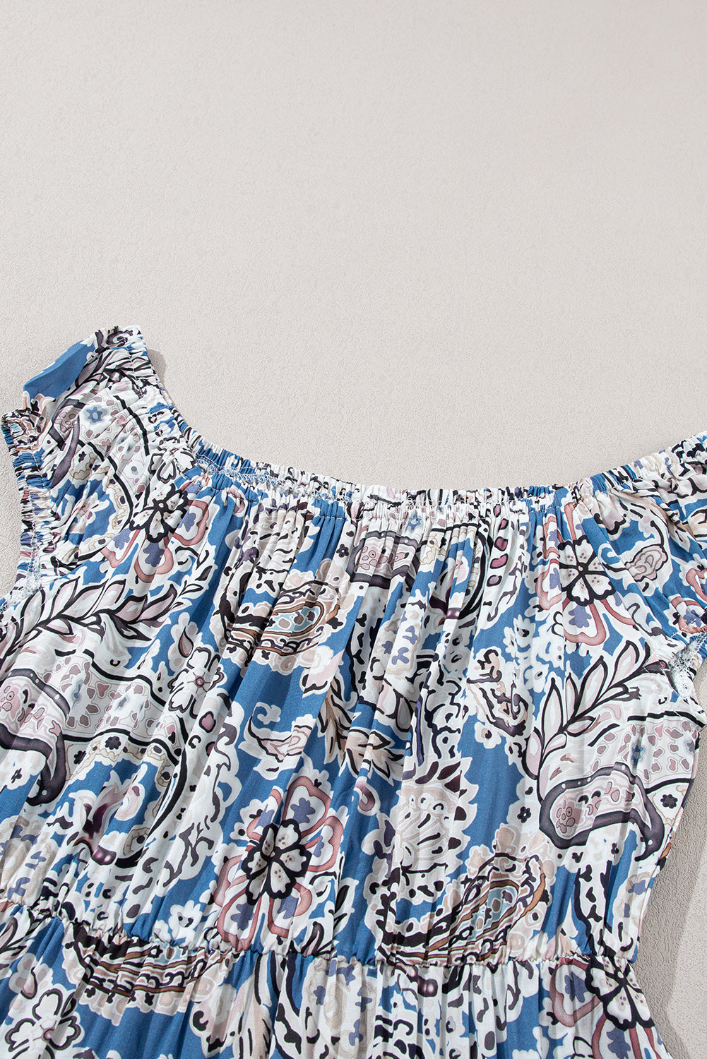 Robe longue bohème bleue à motif cachemire