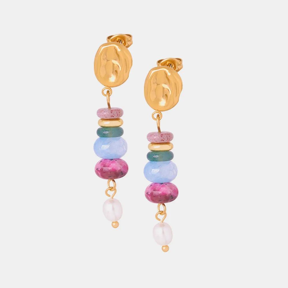 Boucles d’oreilles pendantes en pierre naturelle et perles d’eau douce
