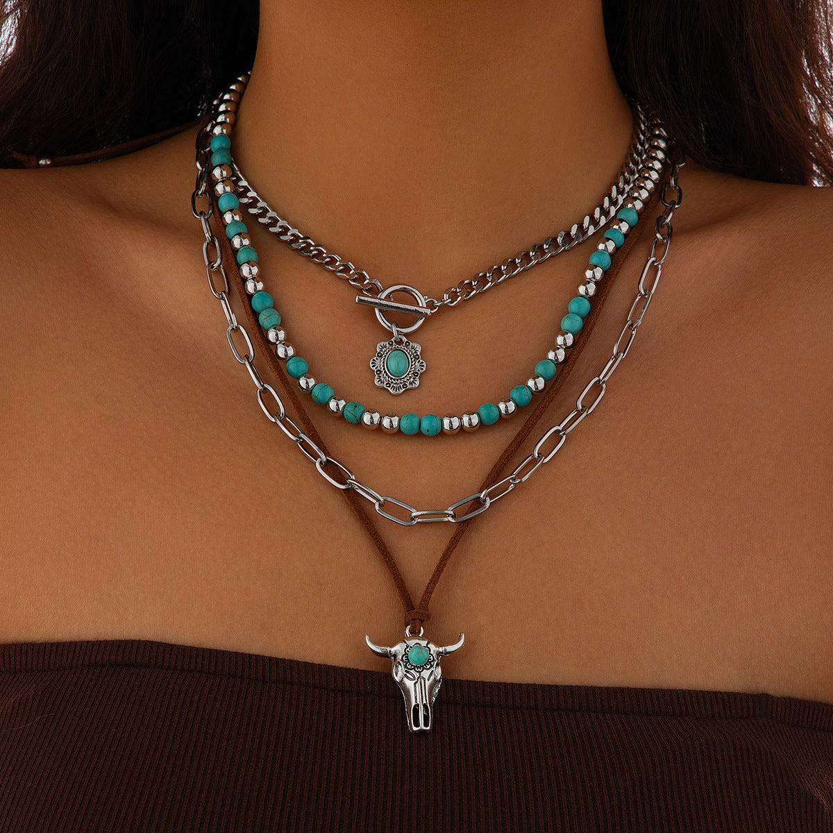 Collier bohème multirang turquoise