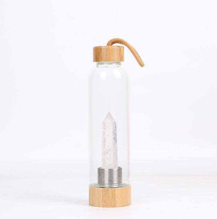 Gourde en verre avec cristal naturel et bouchon en bois