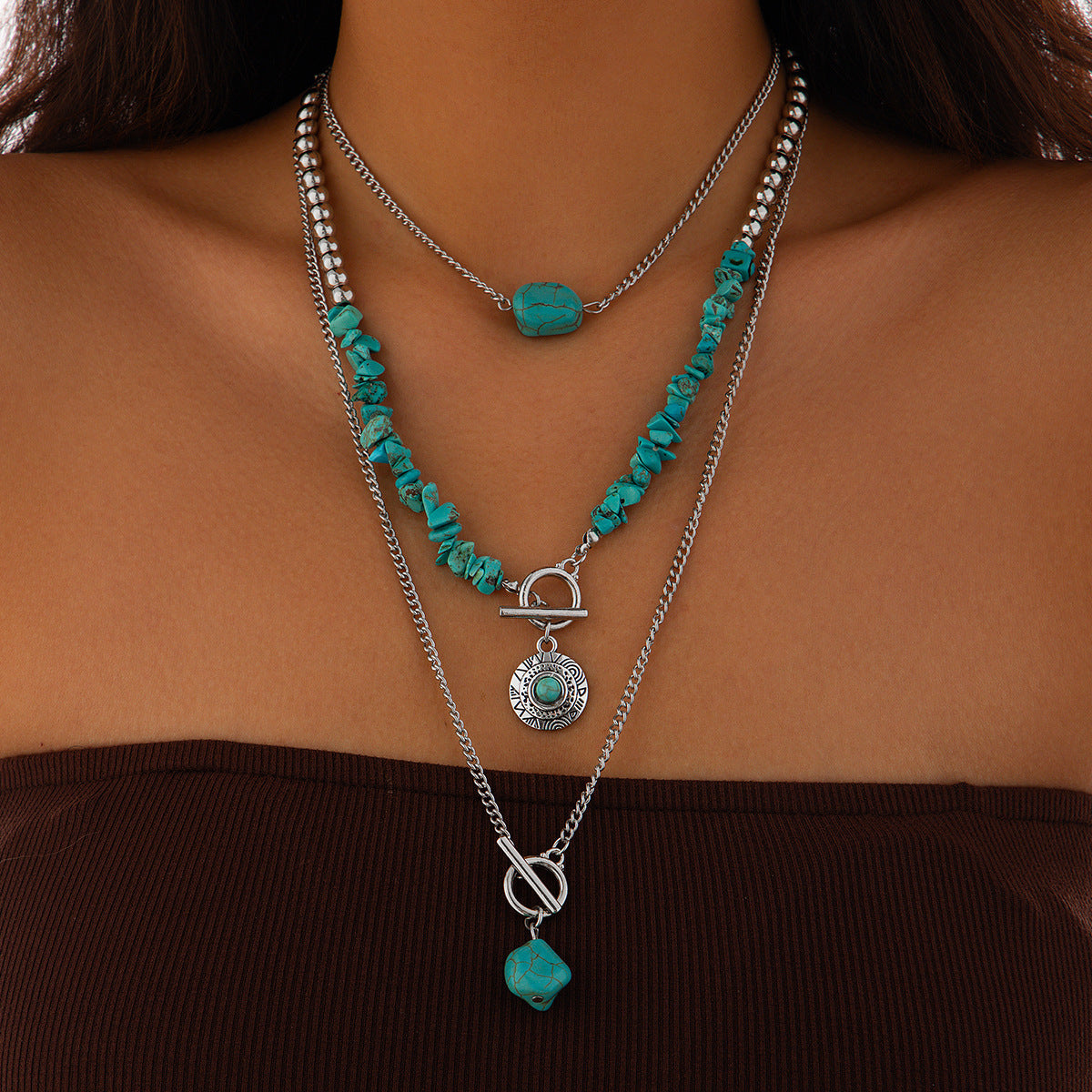 Collier bohème multirang turquoise