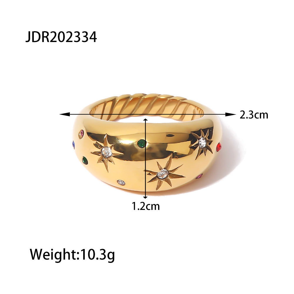Bague hexagramme dorée en acier inoxydable et zircon | LSDJ
