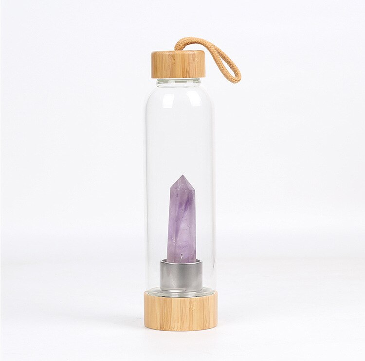 Gourde en verre avec cristal naturel et bouchon en bois