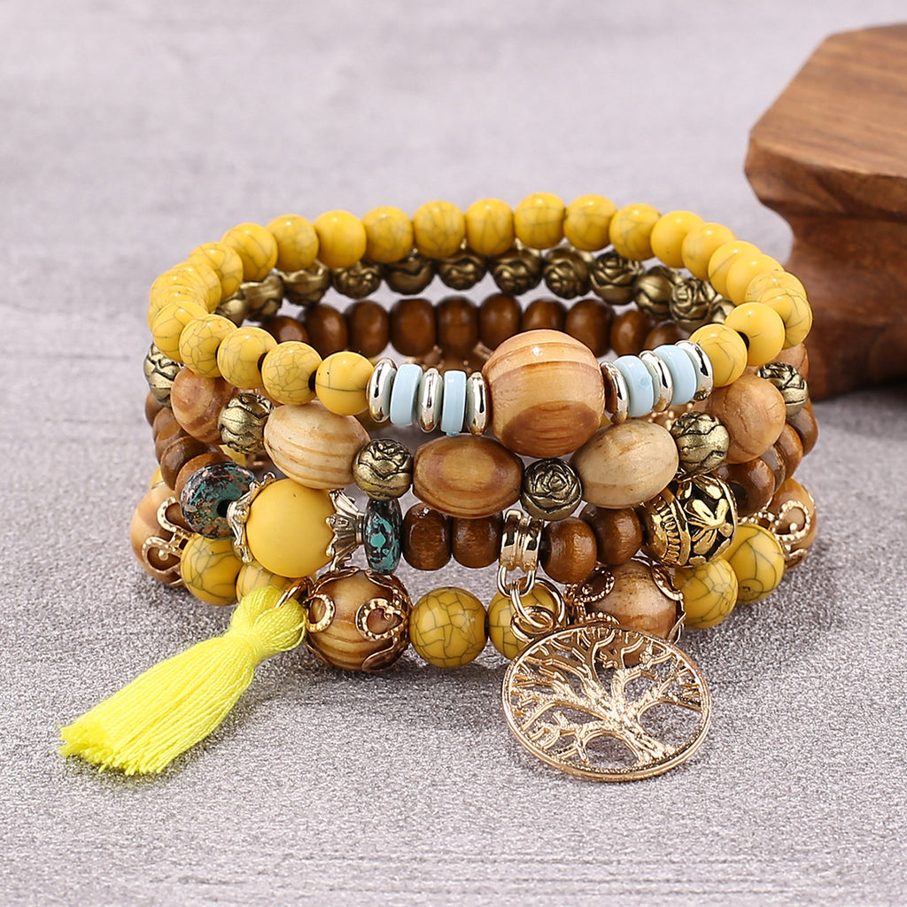 Bracelet bohème à perles en bois et cristal