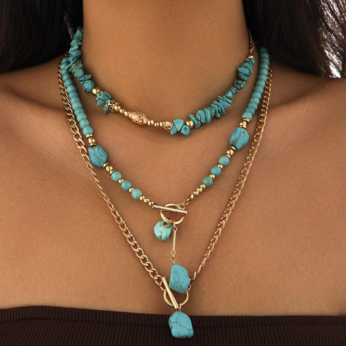 Collier bohème multirang turquoise