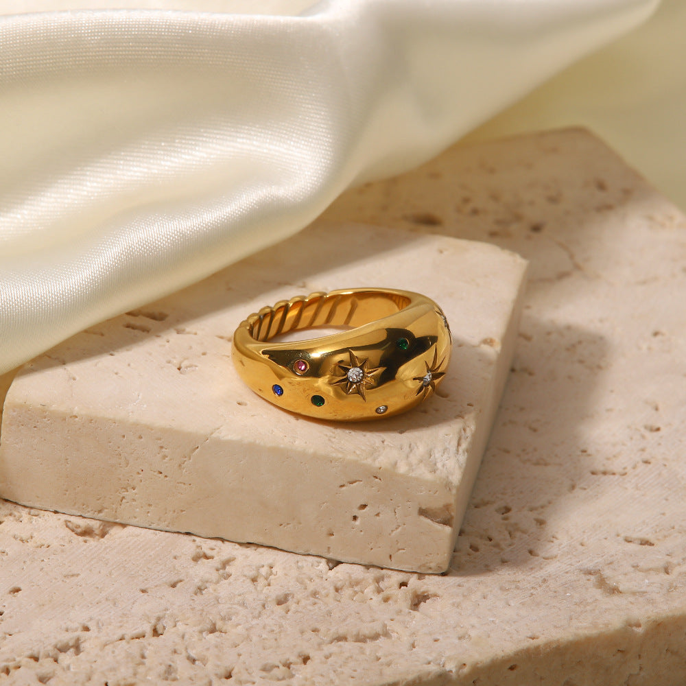 Bague hexagramme dorée en acier inoxydable et zircon | LSDJ