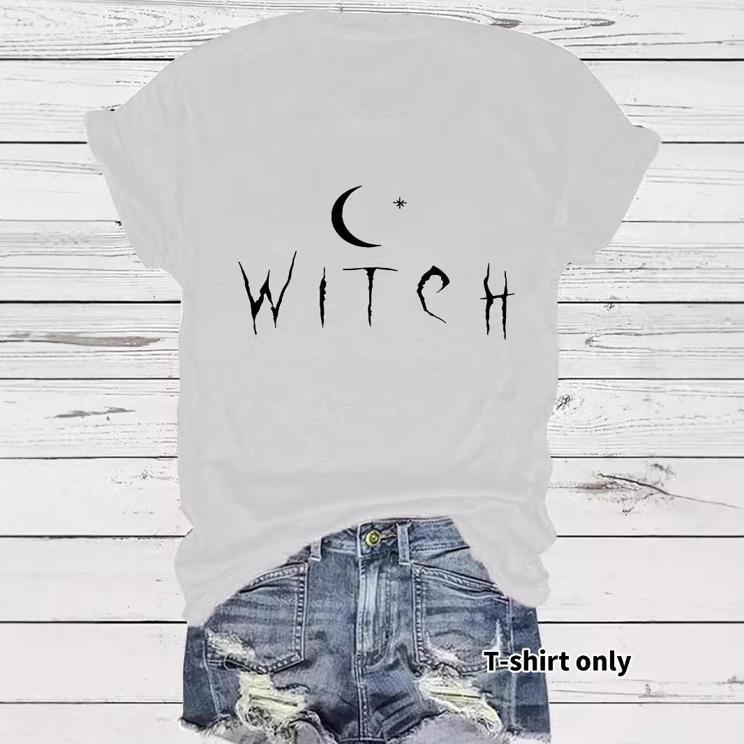 T-shirt à col rond à motif sorcière