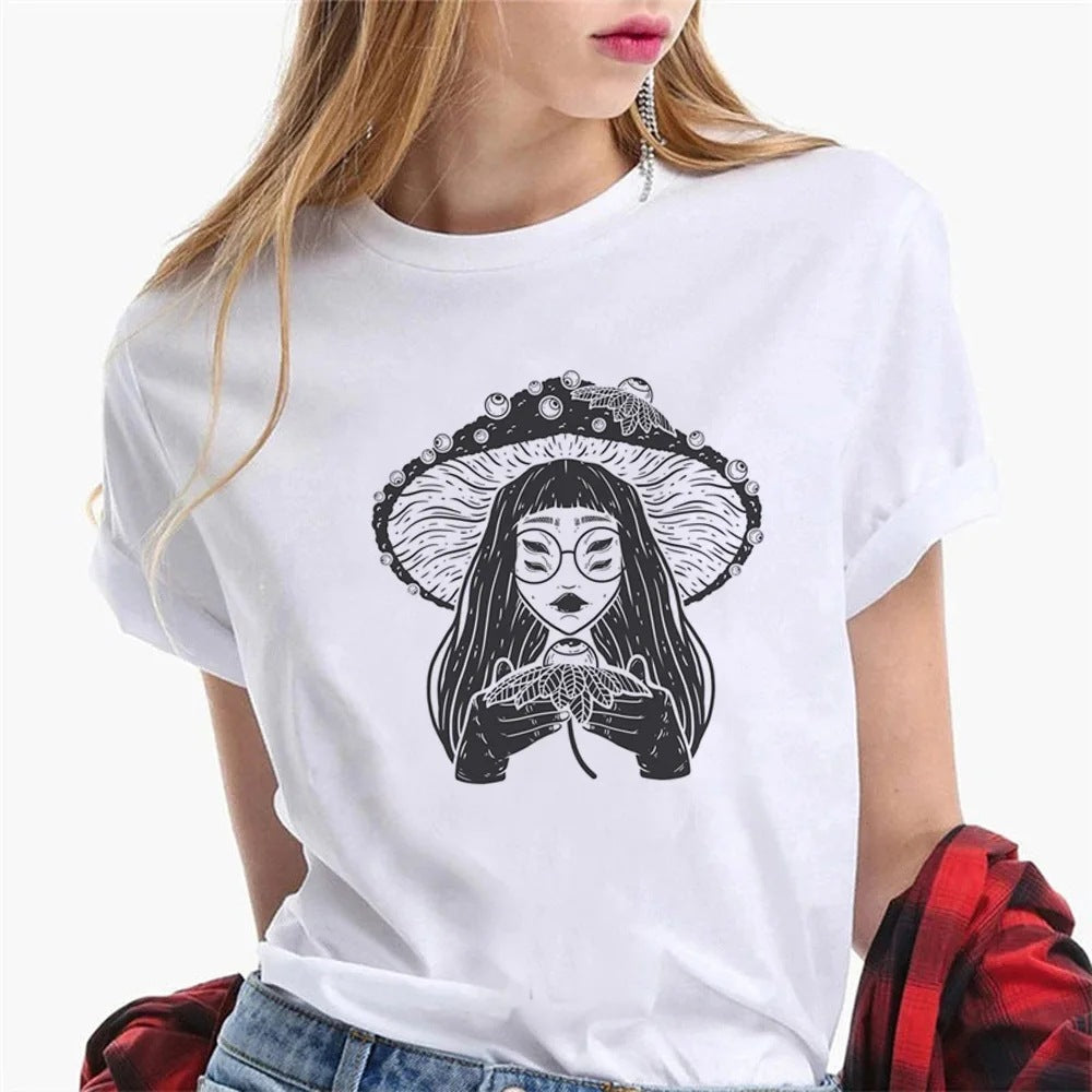 T-shirt graphique en coton à col rond