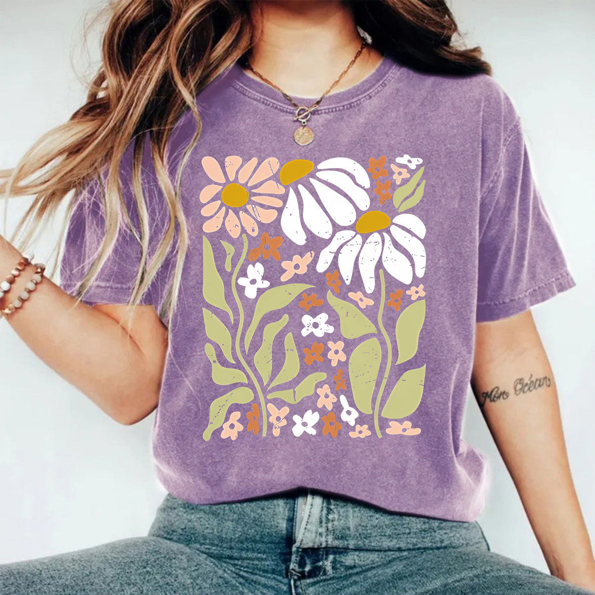 T-shirt délavé à imprimé effet usé