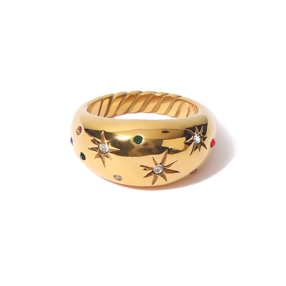 Bague hexagramme dorée en acier inoxydable et zircon | LSDJ