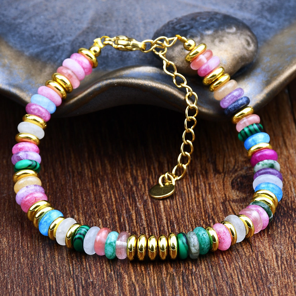 Bracelet en perles de pierres naturelles colorées