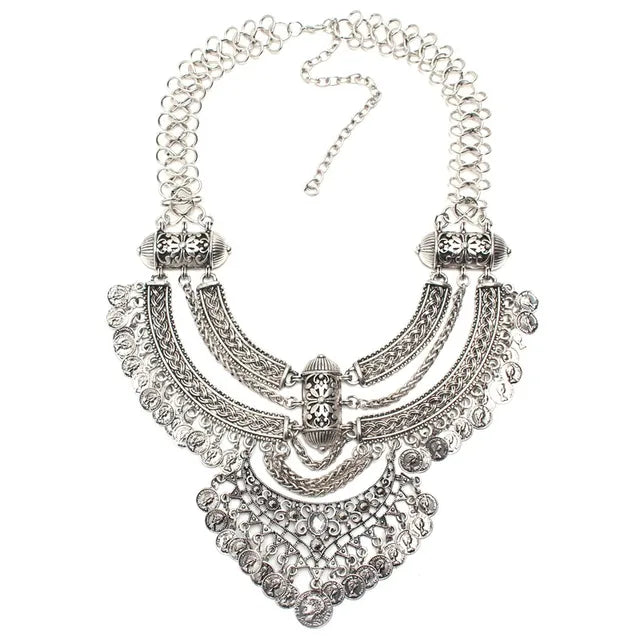 Collier argenté vintage à pendentifs