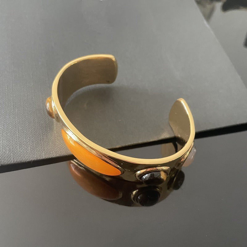 Bracelet ouvert doré en pierre bleue naturelle