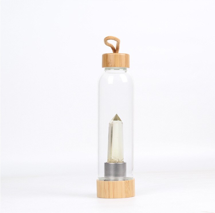 Gourde en verre avec cristal naturel et bouchon en bois