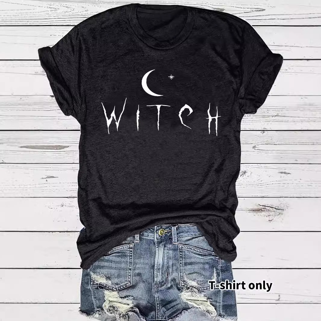 T-shirt à col rond à motif sorcière