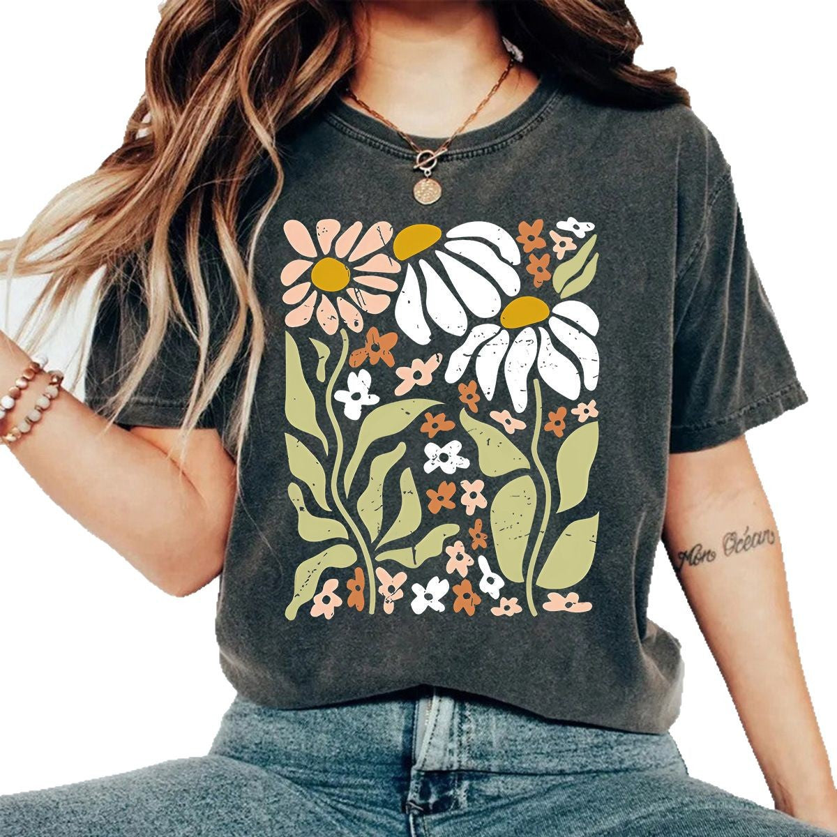 T-shirt délavé à imprimé effet usé