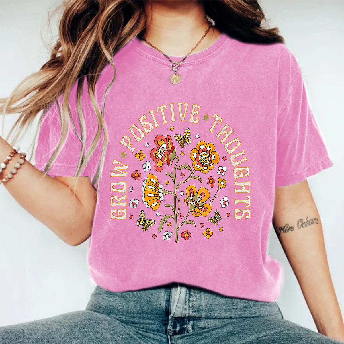 T-shirt délavé GROW POSITIVE
