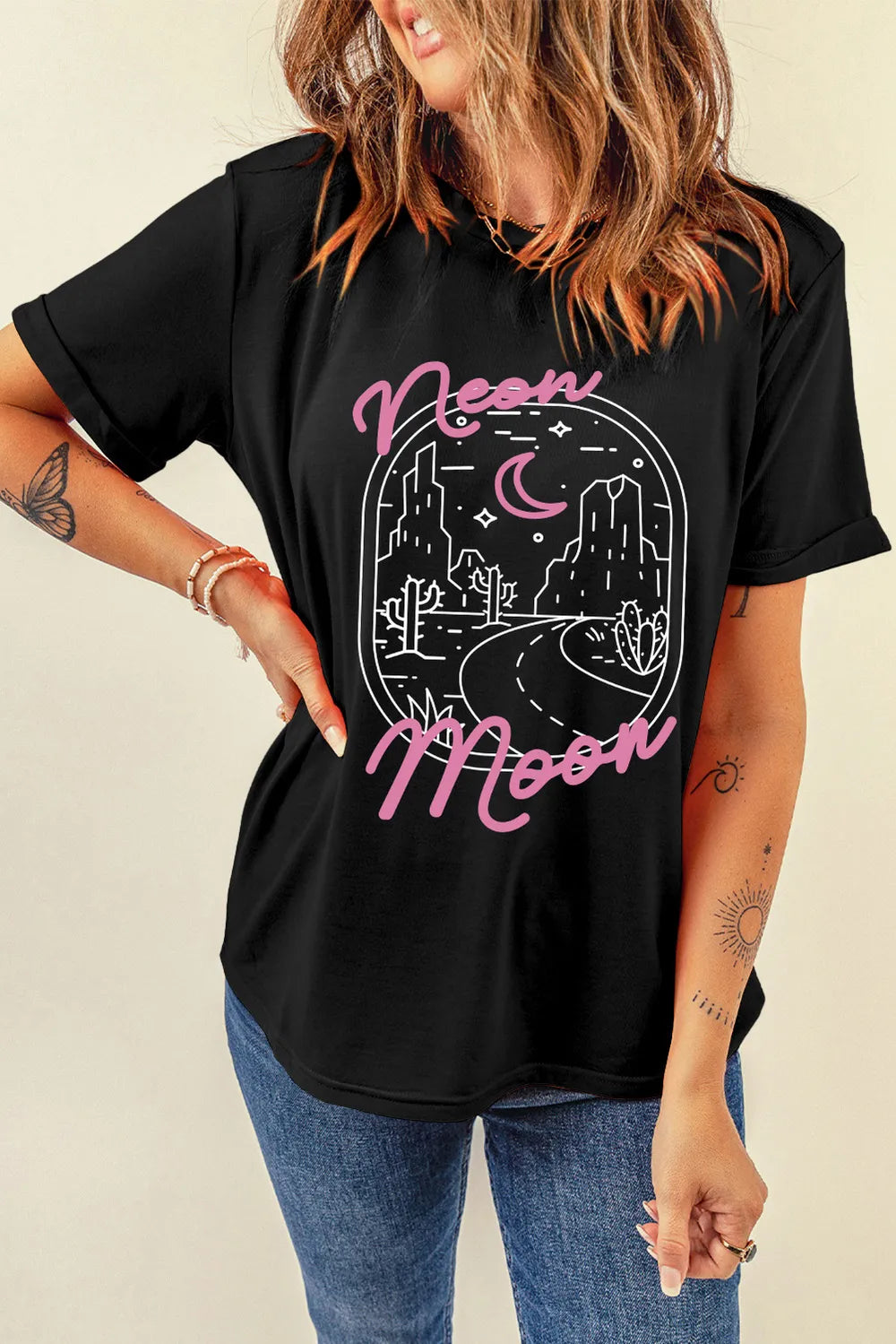 T-shirt noir graphique en coton