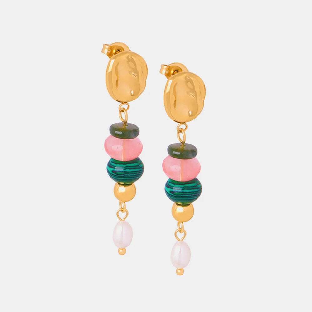 Boucles d’oreilles pendantes en pierre naturelle et perles d’eau douce
