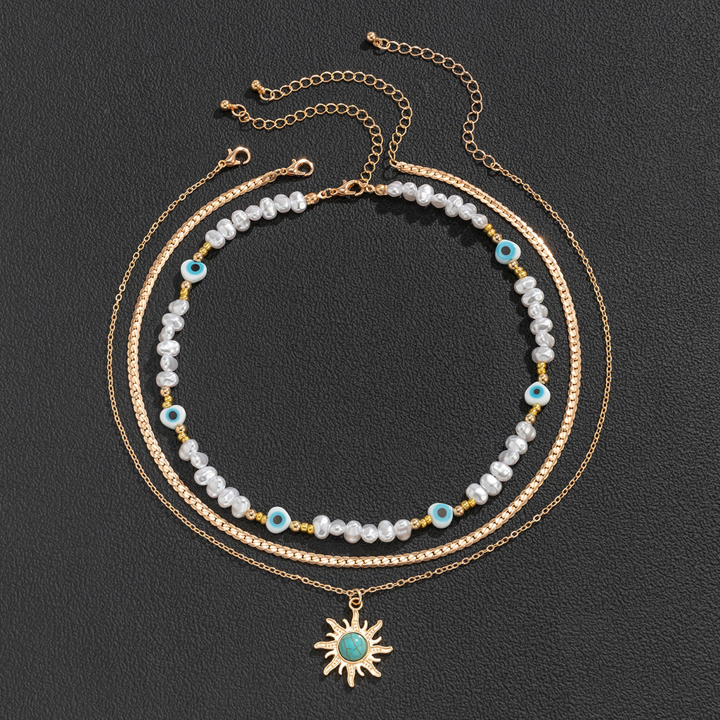 Collier vintage à pendentif œil turquoise