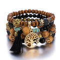 Bracelet bohème à perles en bois et cristal