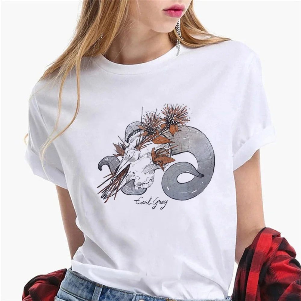 T-shirt graphique en coton à col rond