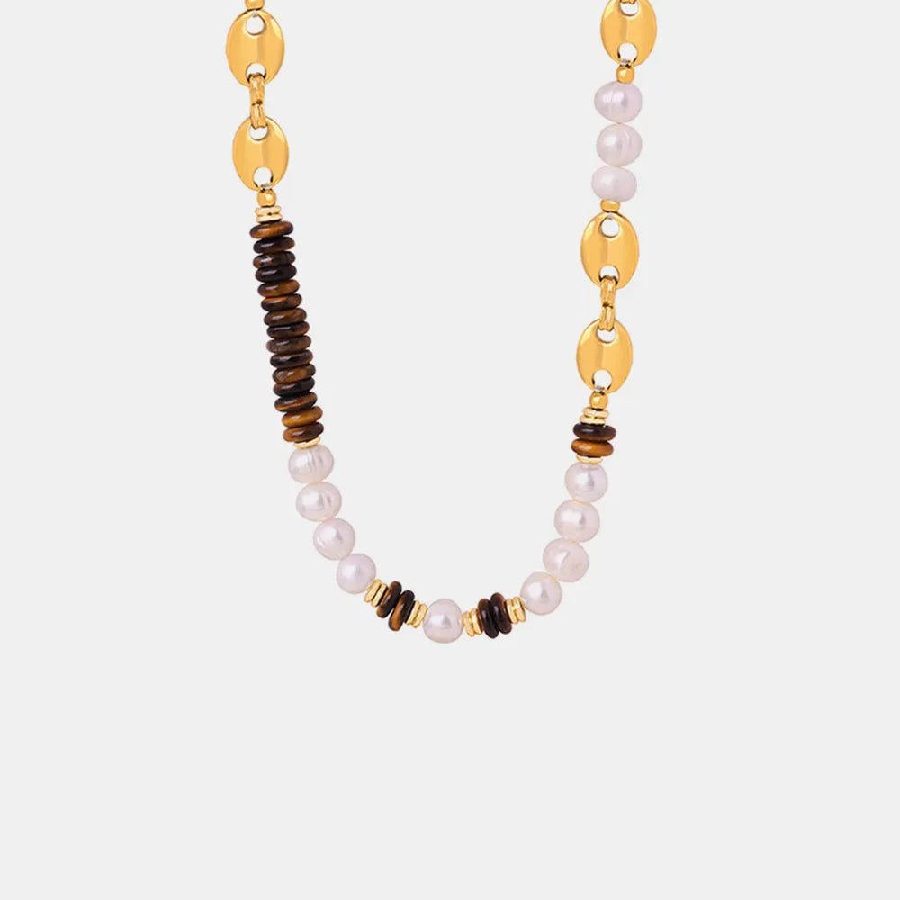 Collier doré perle et œil-de-tigre