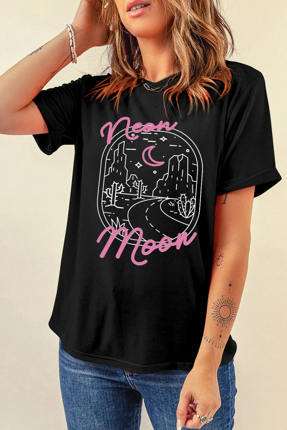 T-shirt noir graphique en coton