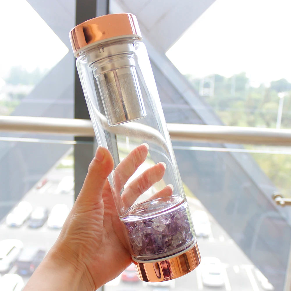 Gourde en verre avec cristal naturel