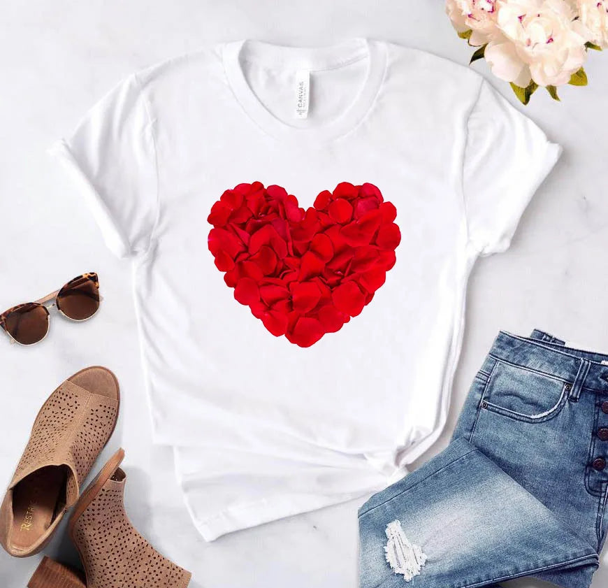 T-shirt blanc à imprimé cœur et fleurs LOVE